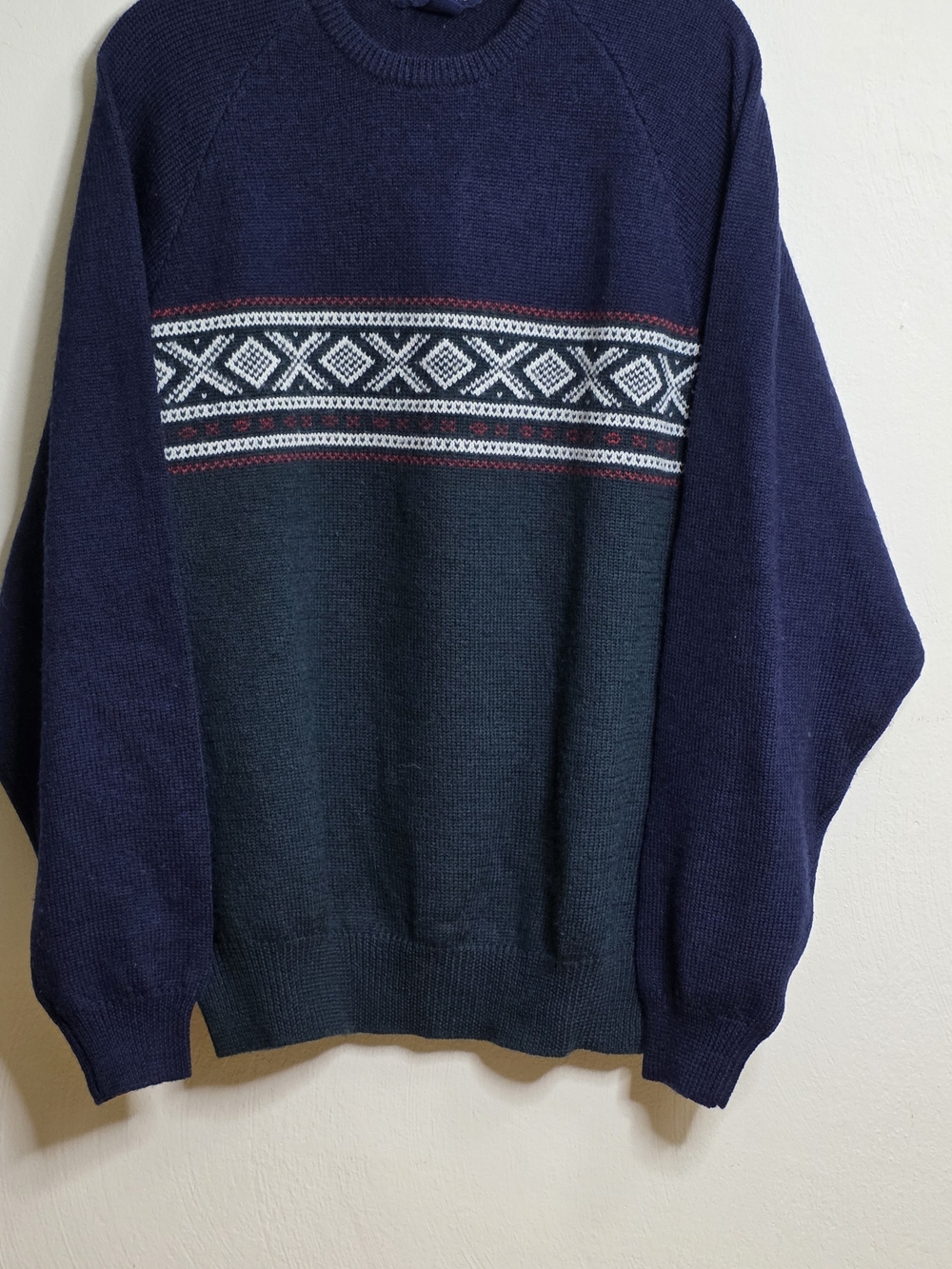Navy & Dark Green Men's Crewneck Patterned Sweater
